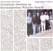 Vorstand des Seniorenfördervereins Alzenau besucht Geriatrische Abteilung Kreiskrankenhaus Wasserlos